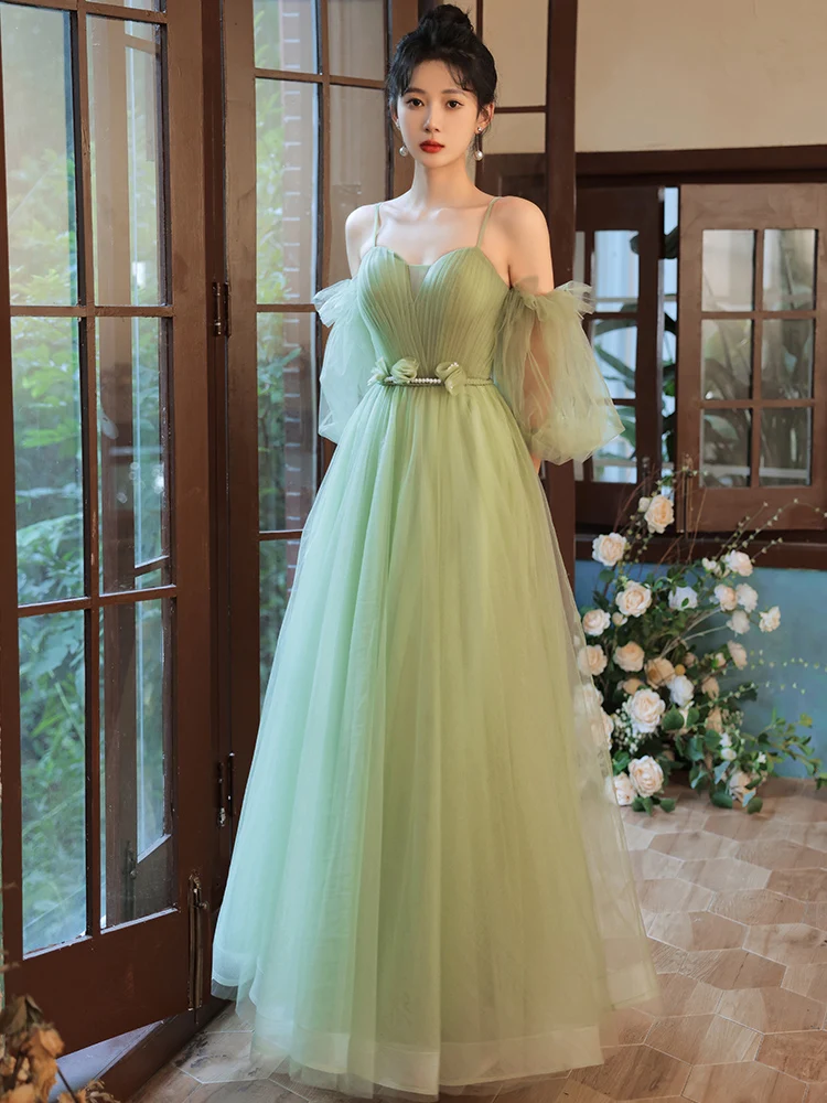 Grass green long sweat half sleeve lady girl women princess bridesmaid  banquet party ball prom dress gown - AliExpress 320