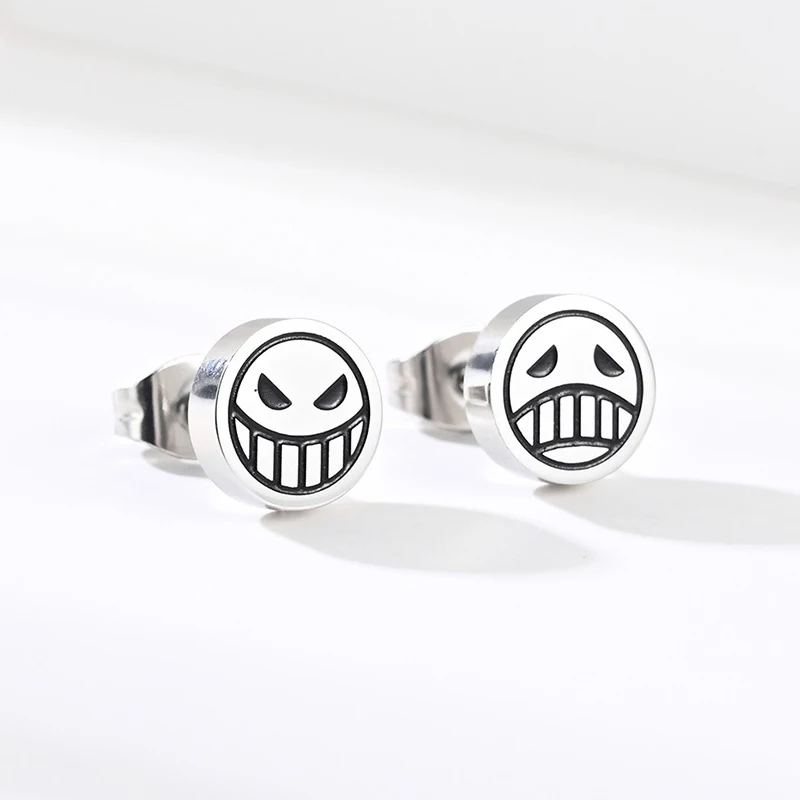 Cosplay Jewelry Accessories Titanium Steel Stud Earrings For Women Men Character Ace Dissymmetry Face Earring Fashion Jewelry 2