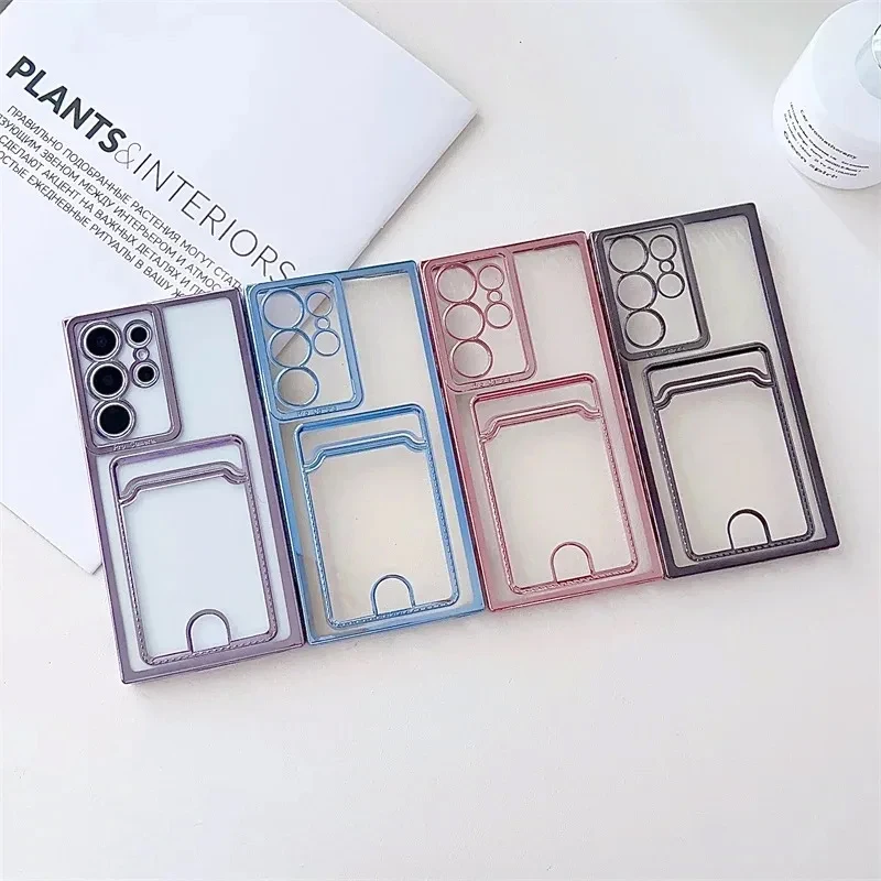 Transparent Card Slot Holder Case For Samsung Galaxy S25 S24 S23 S22 S21 S20 Ultra Plus FE Wallet Case For Samsung Note 20 Ultra 4