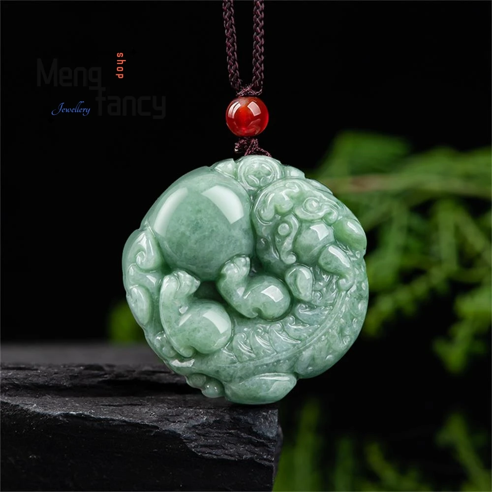 

Natural A-goods Jadeite Wealth Inviting Ruyi Pixiu Icy Jade Pendant Simple Retro Mascots Fashion Jewelry Holiday Gift Souvenir