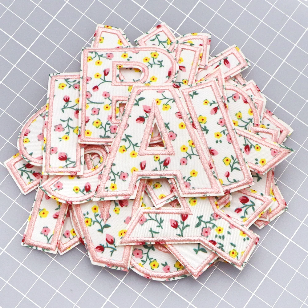 Chenille Embroidery Letter Alphabet Iron on Patch Clothing Applique Name Badge Decor Sticker WhIite Flower 53mm 1Pc clothing patches,embroidered patches,custom name patches