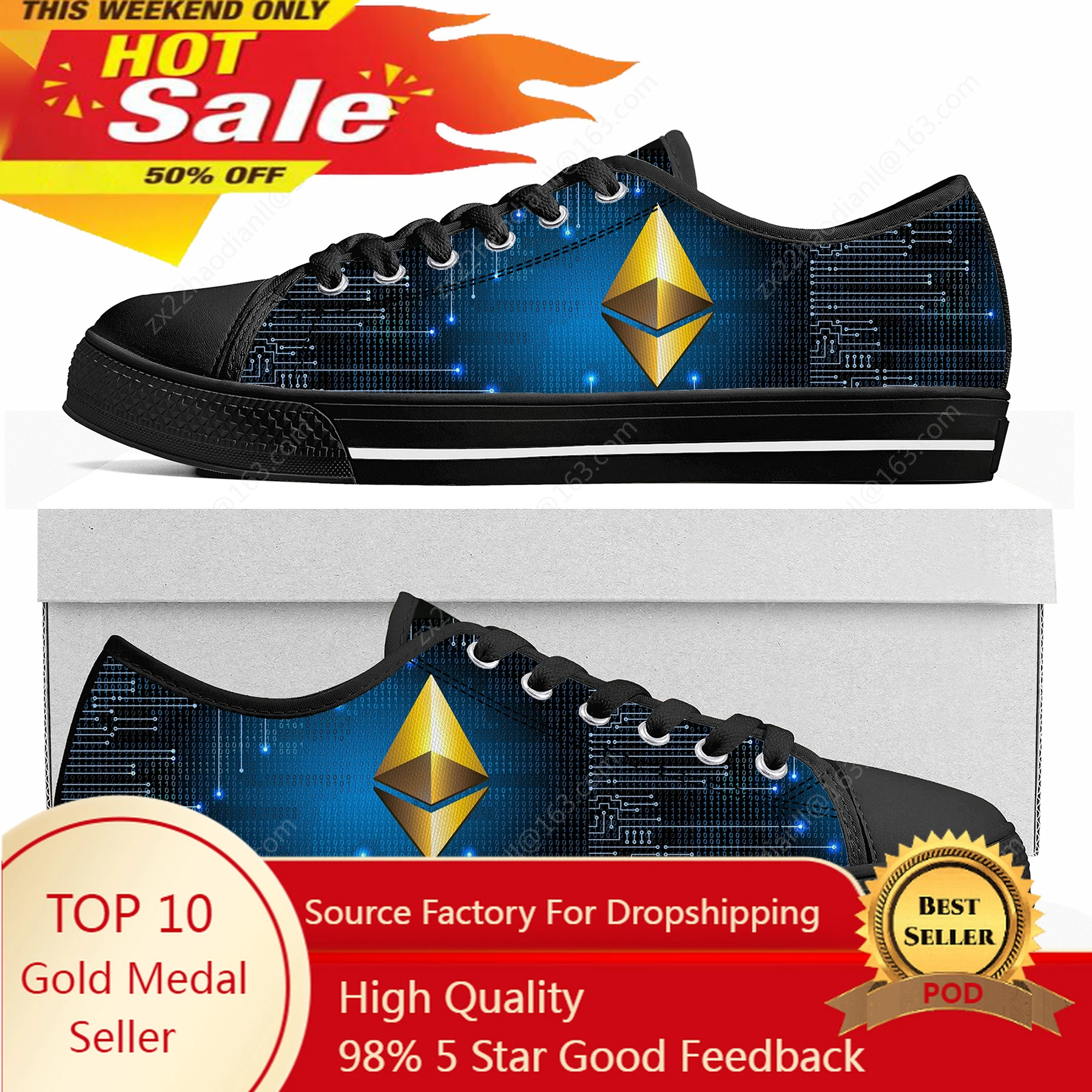 

Ethereum Cryptocurrency ETH Coin Low Top High Quality Sneakers Mens Womens Teenager Canvas Sneaker Couple Shoes Custom Shoe