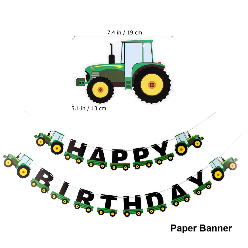 Farm Tractor Party Decor Set - Tableware, Napkins, Tablecloth, Banner, Balloons & Cake Topper