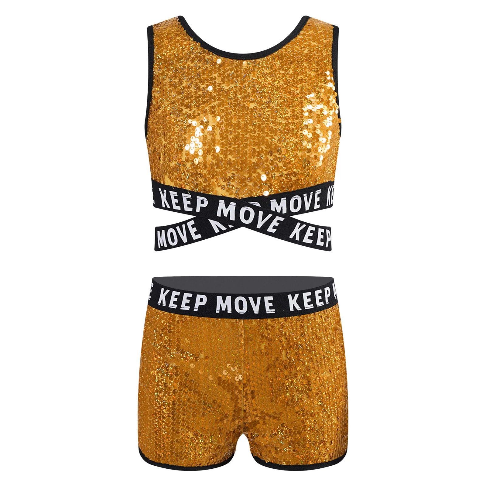 Kids Girls Cheerleading Uniform Sequins Cheer Jazz Dance Clothes Set Children Hip-hop Costume Dancewear Cheerleader Outfits