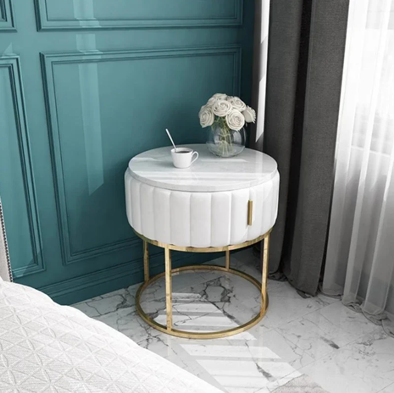 

Nordic Luxury Bedside Table Creative Modern Minimalist Comfortable With Bedroom Drawers Home Bedroom Marble Round Night Table