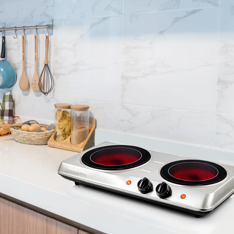 Double Infrared Burner 7.75 u0026 6.75 Inch Ceramic Glass Hot Plate Cooktop,  1700W Portable Countertop Stove with Temperature Contro - AliExpress