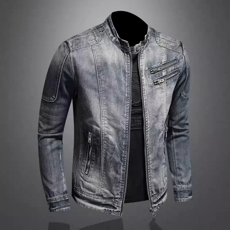 European Style Men's Denim Jacket Lapel Unique Vintage Slim Fit Fashionable Casual Top For Men Trendy American Style