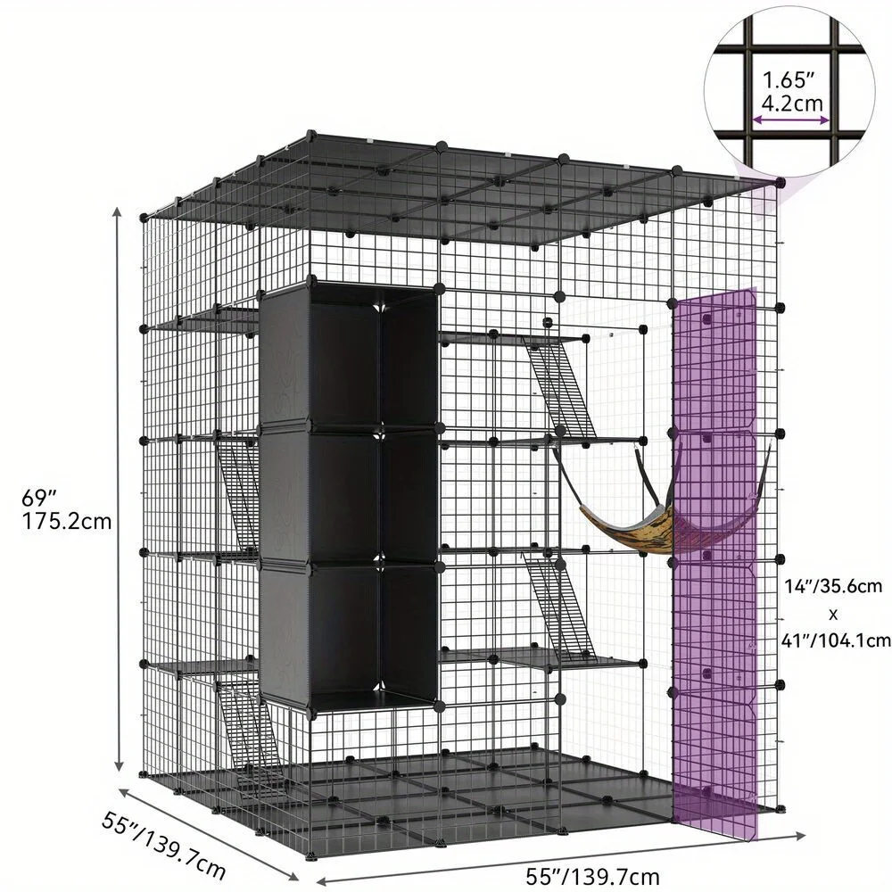 69" Extra Large Cat Cage 5 Tiers Cube Indoor Cat House Crate Free Hammock