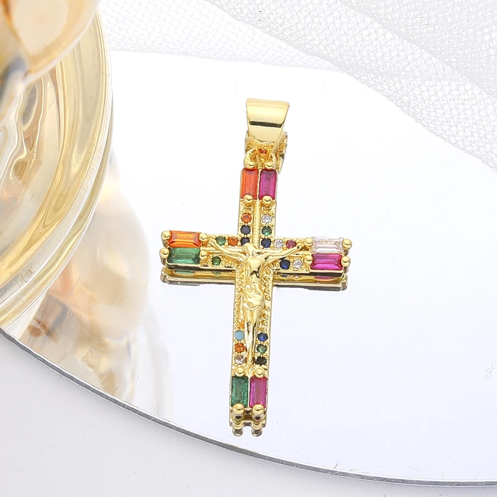 Juya 18K echtes Gold vergoldet Micro Pave Zirkon handgemachte katholische christliche Kreuze Charms für DIY religiöse Rosenkranz Schmuckherstellung – Detail 27