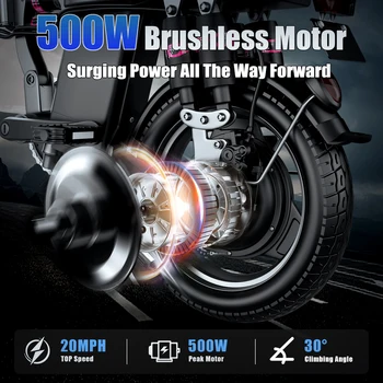 Folding Electric Bike for Adult,48V 15AH Removable Battery, 20MPH 35Miles Commuting Ebike,500W Lightweight 14'' Electric Bicycle 2