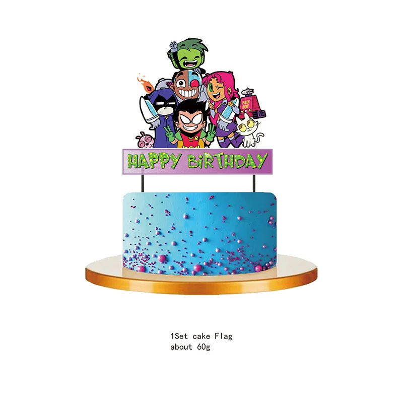 Teen Titans GO Baby Shower Happy Birthday Paper Cup Straw Party Decoration Cupcaketopper Plate Spiral Banner Flag Children