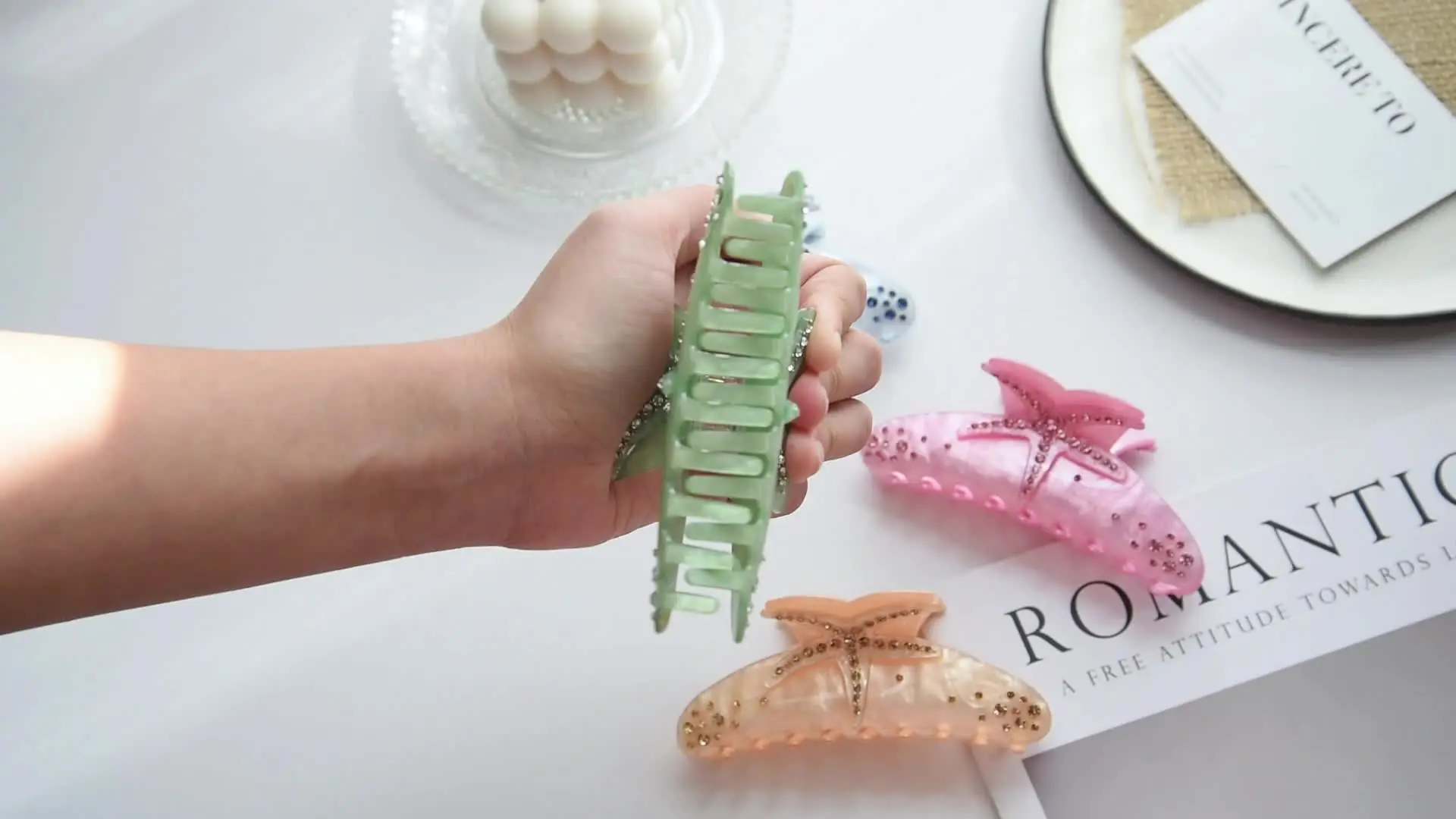 DS новый стиль стразы морская звезда коготь для волос акриловые заколки летние