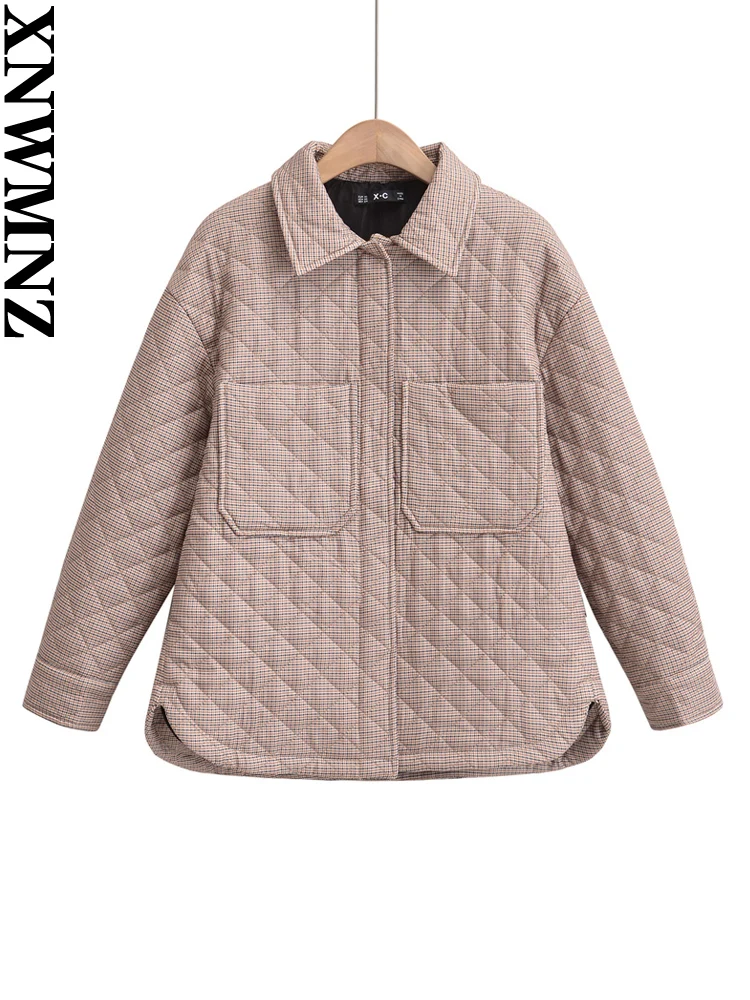 

XNWMNZ Women's Fashion 2023 Autumn/Winter Quilted Shirt Coat Women Vintage Lapel Pocket Snap-button Casual Female Overshirt