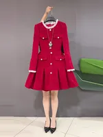 plus Size Color Blo Collar Long Sve Waist Cinched Little Bla Dr Red Ele Ladylike Dr Commute Sle A-Line Skirt - Image 3