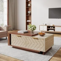 Coffee Table, 42"-65" Length Adjustable Reversible Wood Coffee Table with 2 Storage Drawers, Rectangular Dual-Tone Center Table 1