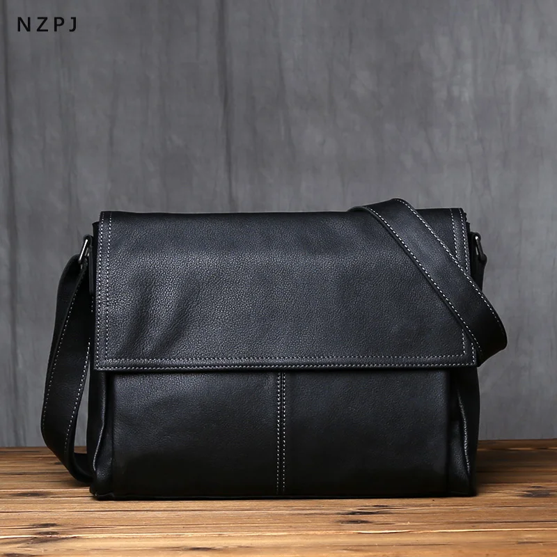 NZPJ 남성용  가죽 숄더백, 탑 레이어 소가죽 숄더백, 단색 태블릿 컴퓨터 ..
