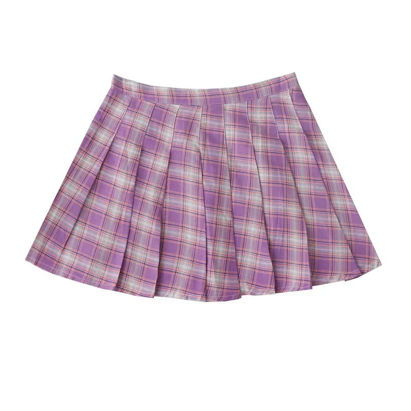 Falda corta de cintura alta con bordado de luna y cuadros escoceses de estilo SweetPreppy japonés para mujer, diseño lindo de pliegues múltiples