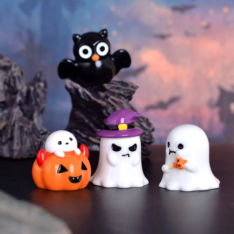 Figurina In Miniatura Adorabile Cartone Animato Zucca Fantasma Micro Ornamenti Paesaggistici Per Decorazioni Di Halloween Home Office Desk Room Decor