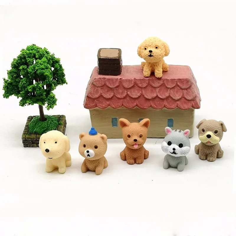 Mini Dog Puppy Cartoon Animal Figurine Cake Decoration Resin Craft Fairy Garden Decor