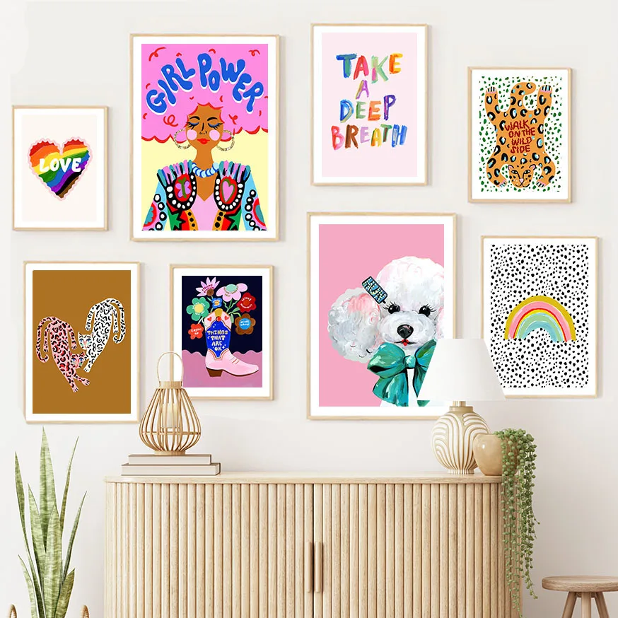 Girl Power Rainbow Love Heart Dog Cat Horse Boots Poster E Stampe Wall Art Canvas Painting Immagini A Parete Per La Decorazione Della Camera Da Letto