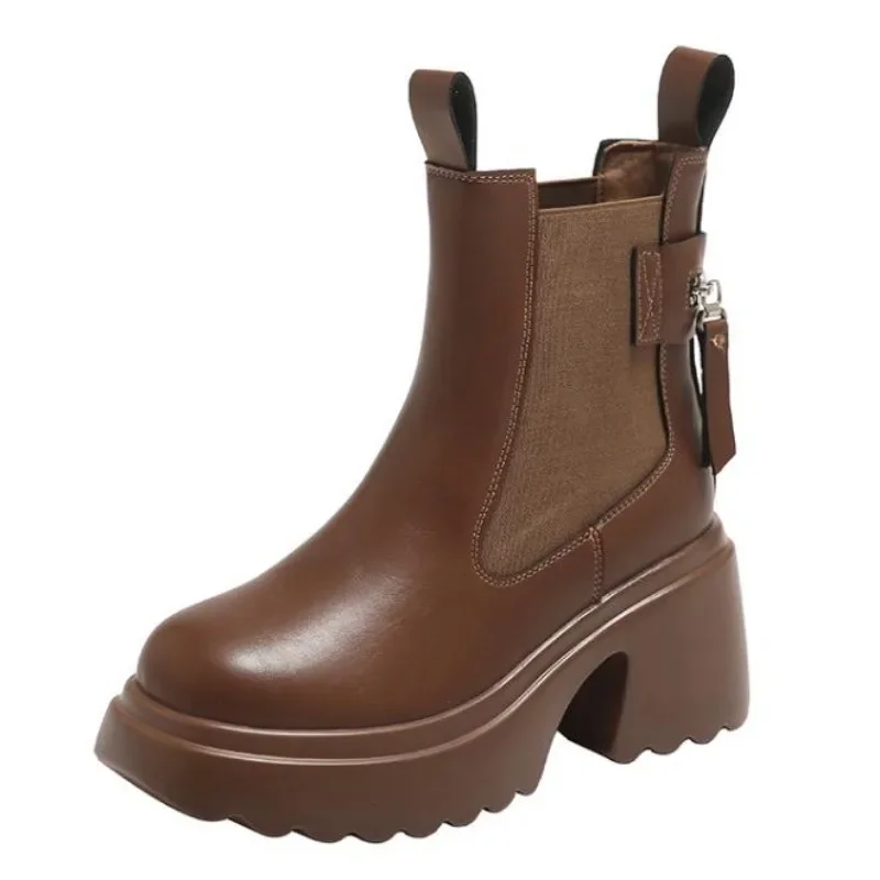 

Женские ботильоны на платформе 8 см Winrer, модные ботинки челси на среднем каблуке, новинка сезона осень 2024, повседневные мотоциклетные ботинки-гладиаторы в готическом стиле, панк