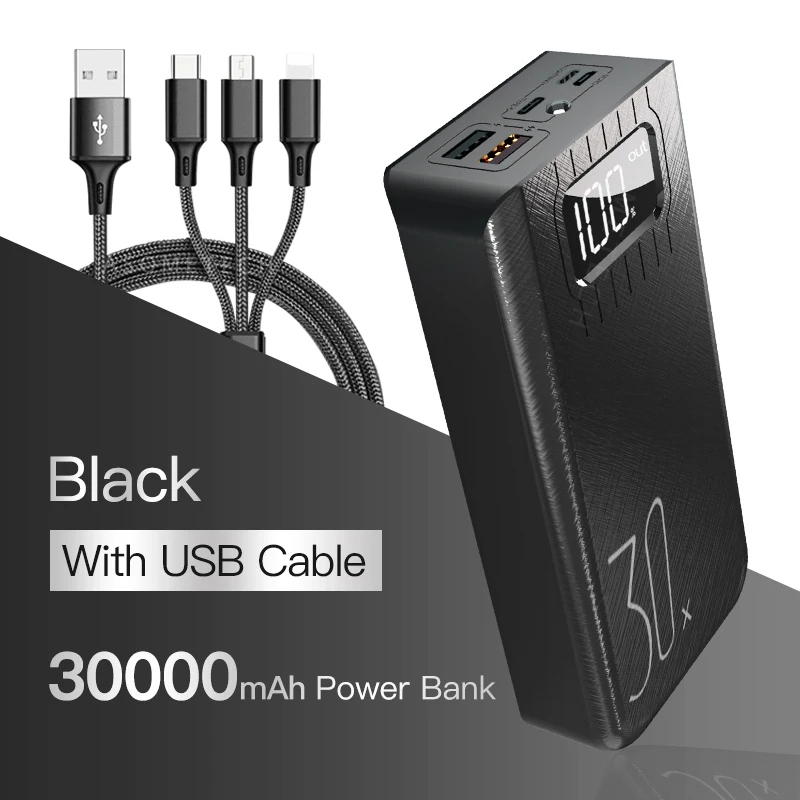 mini power bank Power Bank 30000mAh TypeC Micro USB C Powerbank LED Display Portable External Battery Charger 30000 mAh For iPhone Xiaomi Tablet power bank 20000mah Power Bank