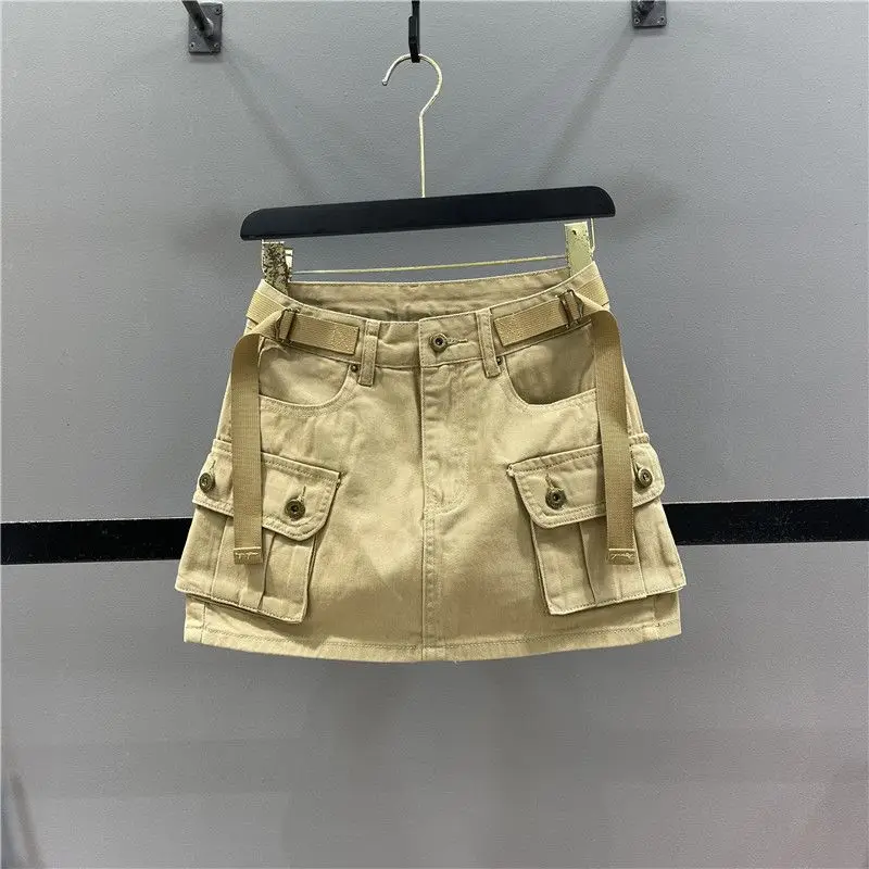 New Spring/Summer 2023 Spicy Girls'  Workwear Strap Denim Half Jeans skirt Pants Wrapped Hip A-line Short Skirt elmsk men s spring summer new workwear pants personalized large size loose trendy leggings zipper large pocket thin elastic pant