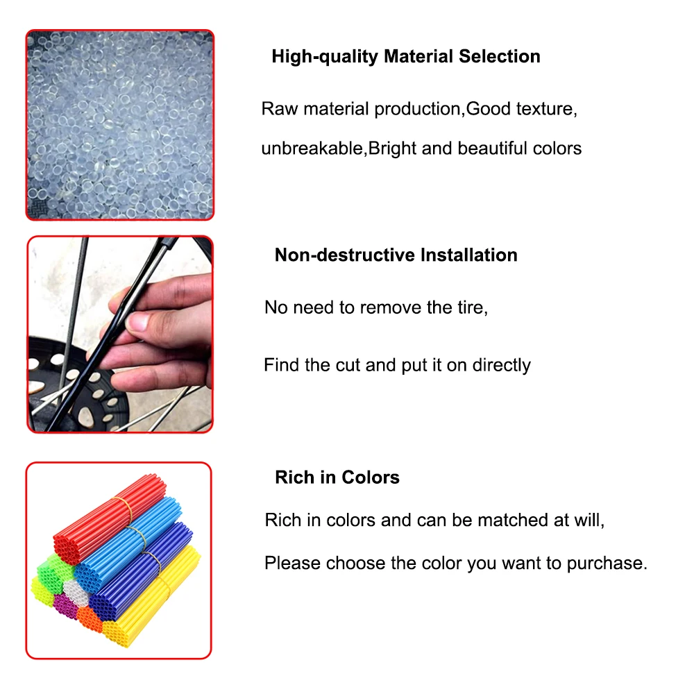 Motorcycle Wheel Spoke Wrap 72Pcs Motorcycle Wheel Spoked Protector Wraps Rims Skin Trim Covers Pipe For Motocross Bicycle Bike Cool Accessories 17cm