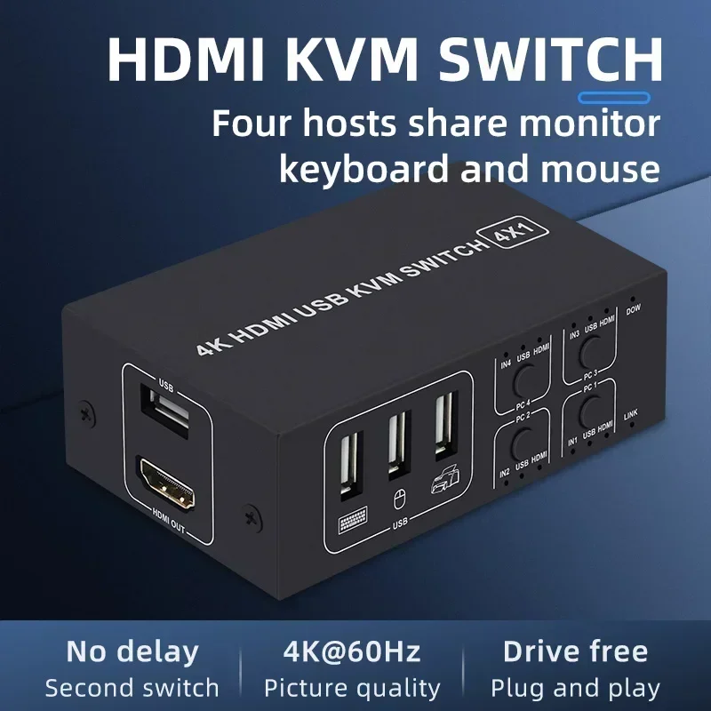 4 Ʈ HDMI KVM ġ 4 in 1 out 4K 60Hz HDMI USB ġ ñ(4 PC   콺 Ű ũž Ʈѷ )