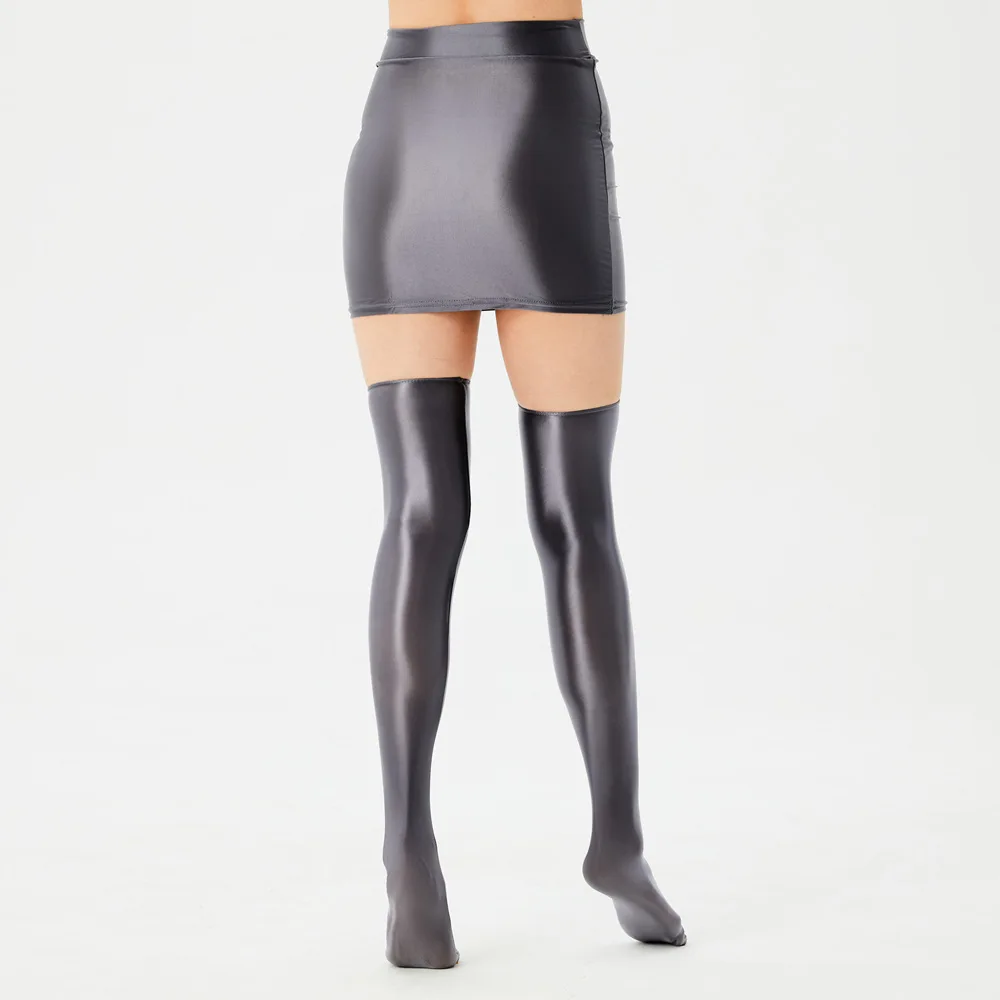 

Women Mini Skirts Bodycon Stockings Sexy Costumes Nightwear Shiny Sissy Slip Homme Elastic Pencil Skirts Socks Party Clubwear