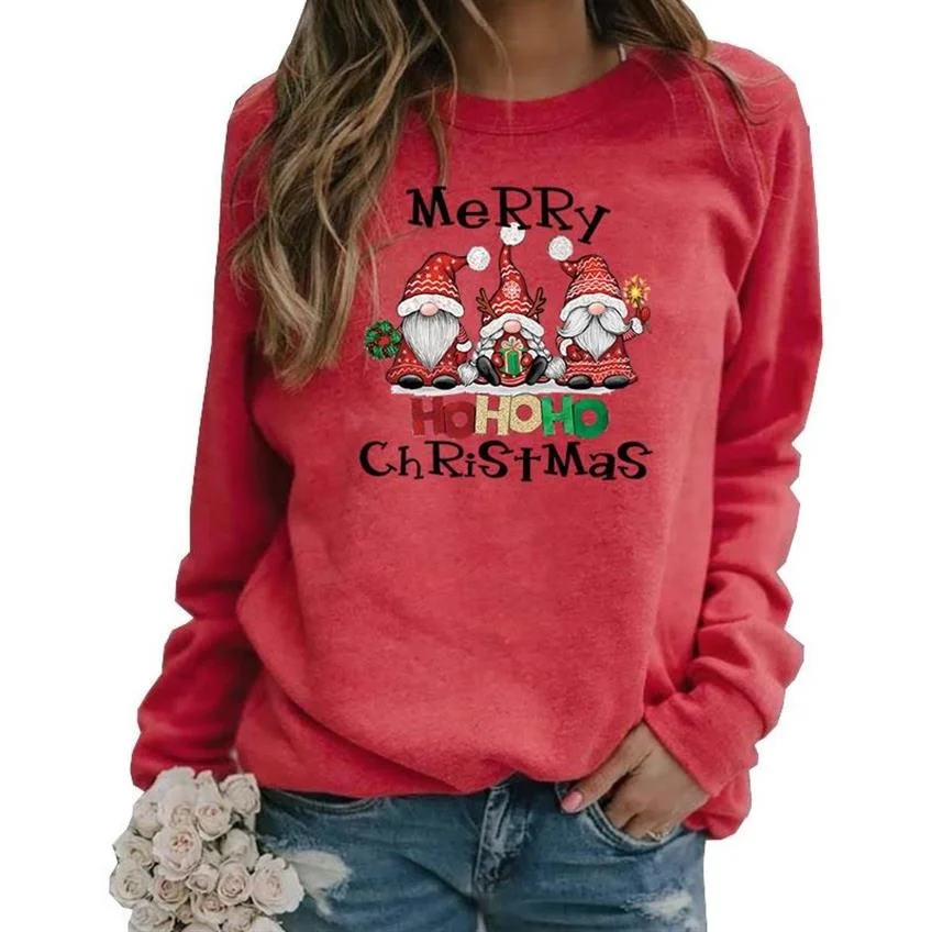 

New Winter Christmas Women Sweatshirt Faceless Dawrf Graphic Print Pullover Tops Ladies Girls Kawaii Sweatshirts Navidena 2022