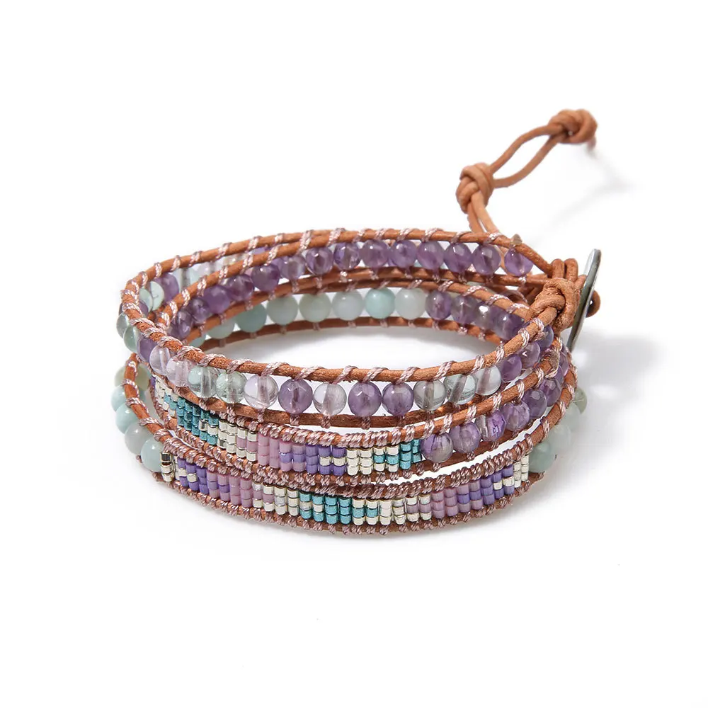 

YASTYT Miyuki Wrap Bracelet Ethnic Jewelry Hand Woven Jewellery Natural Stone Native Style Multilayer Bracelets for Women Gift