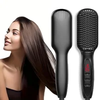 Lisseur de cheveux anti-brûlure pour femme, peigne chaud, brosse à cheveux chauffante en céramique, écran LCD, tension touristique, silencieux 2