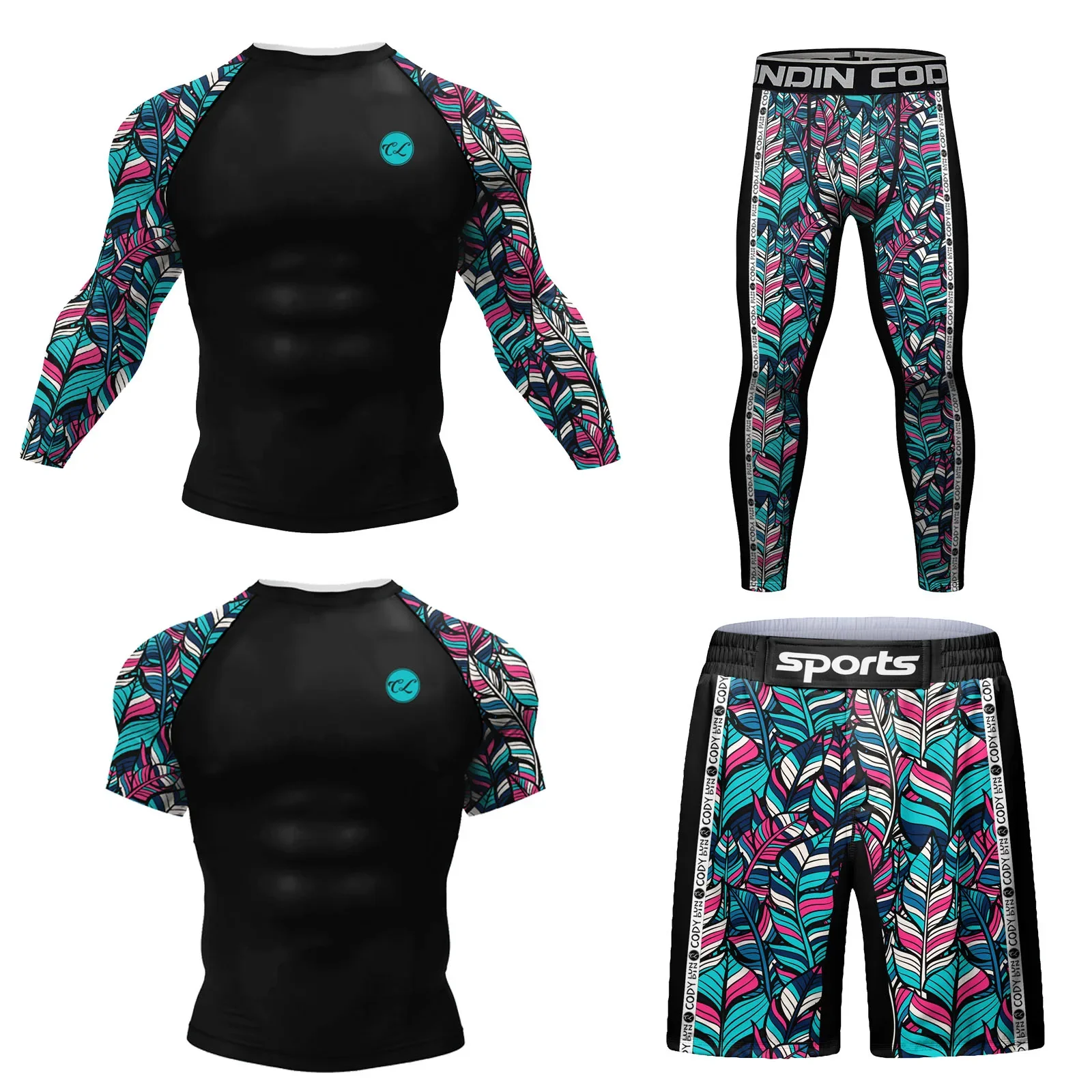 

Cody Lundin UV Protection Surf Shirt Workout Leggings Rash Guard Sets Quick Dry Men's Compression Bjj Jiu Jiu Muay Thai Suits