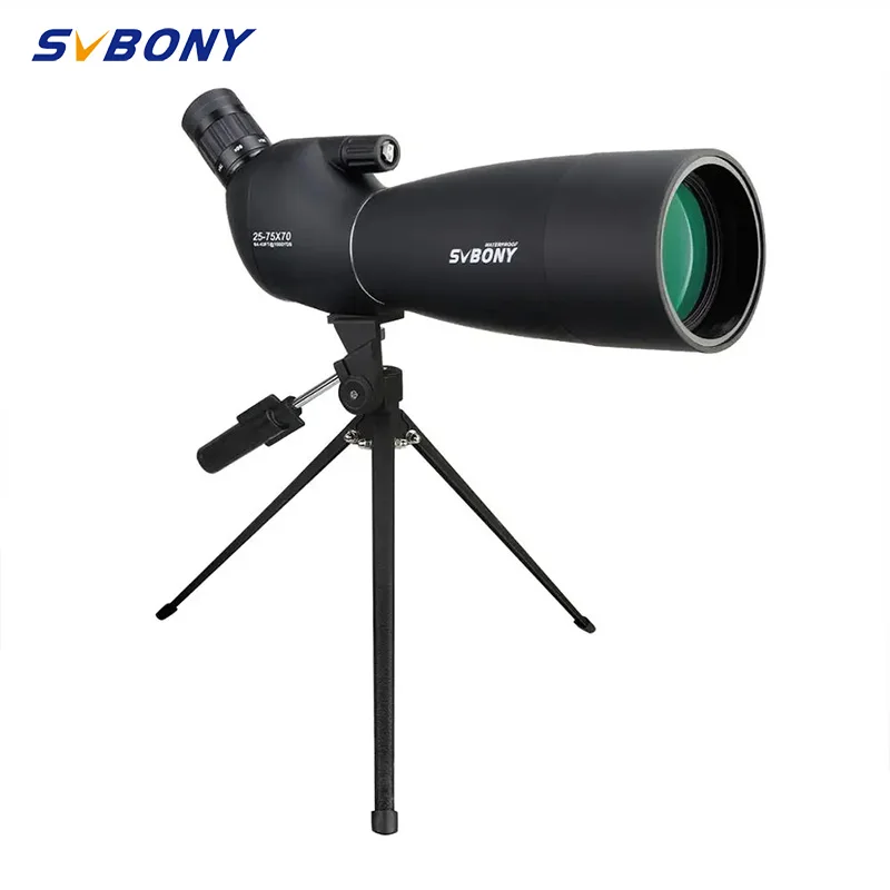 SVBONY SV28 25-75x70 spotting scope Powerful Telescope Long Range Large Eyepiece 21mm For Target Shooting Archery+Desktop Tripod