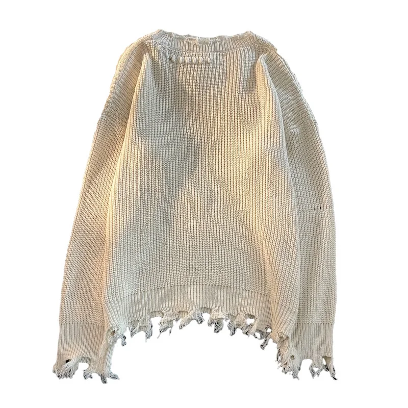2023 New Autum American Lazy Wind Neck O Neck Luxury Knitted Sweater Retro Couple Loose Pullovers For To Make Old Hole Sweater