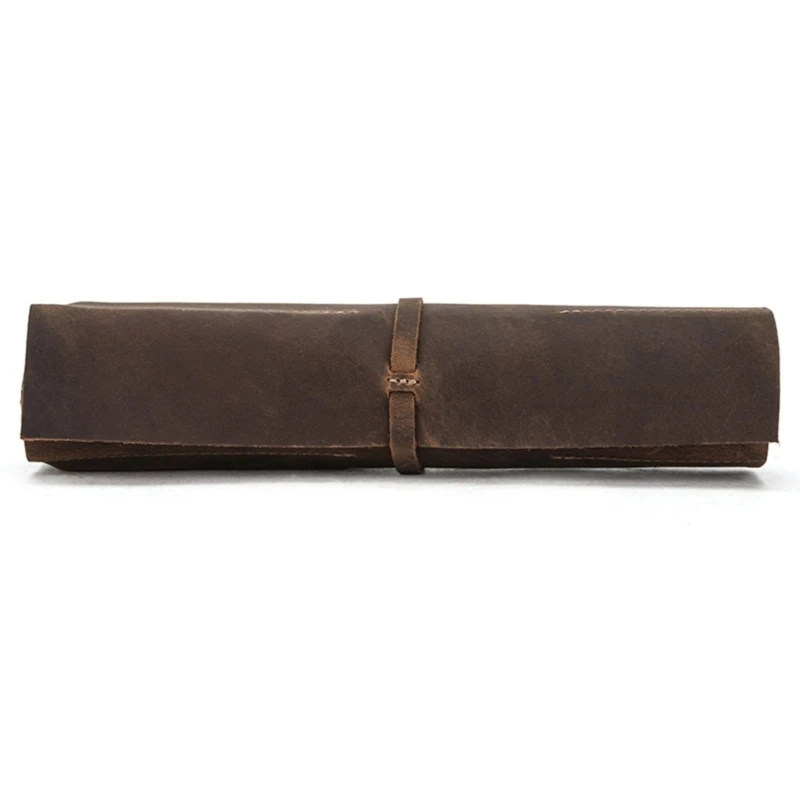 

Retro Pencil for Case Handmade Genuine Leather Roll Up Pen Curtain Bag Wra
