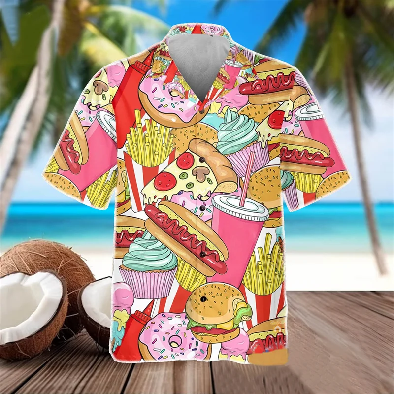 thumbnail image 1 of Camisa hawaiana con estampado 3D de helado de moda de verano, camisetas holgadas y transpirables de moda Y2k para fiestas en la playa, camisetas geniales de manga corta para hombres, 1 of 5