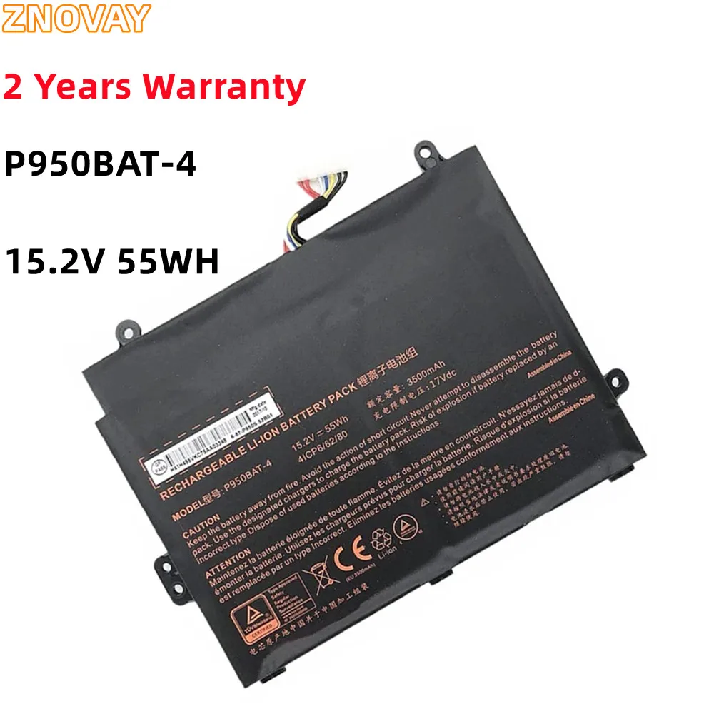 

ZNOVAY 6-87-P950S-52B01 P950BAT-4 Laptop Battery For Clevo P955EP6 P950KP6 P957HR Sager NP8953 NP8955 NP8952 NP8950 15.2V 55WH