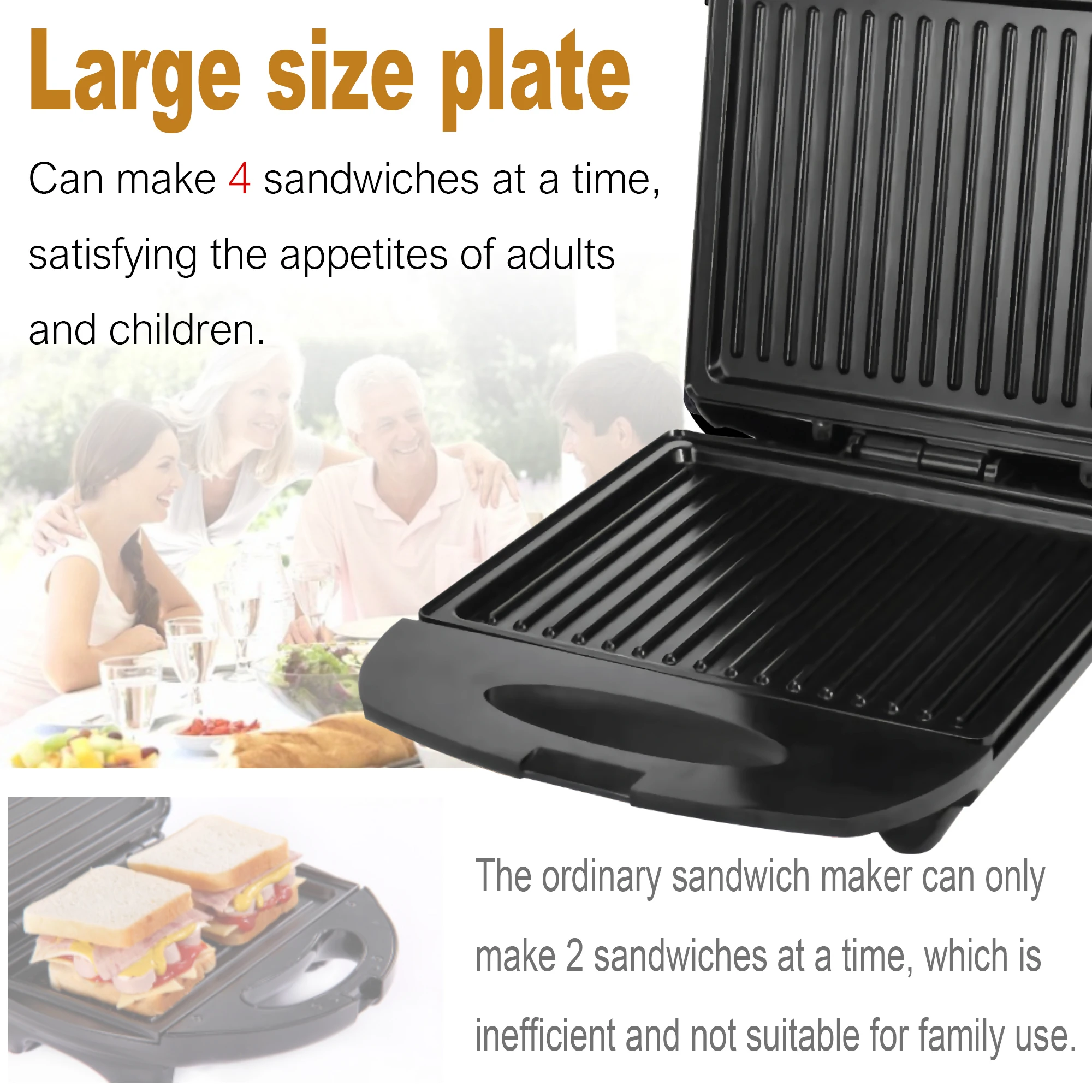 Electric Sandwich maker Large Panini 1400W Cooking Kitchen Appliances Breakfast Waffles Machine Non-stick Iron Pan Sonifer 3