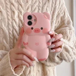 Kawaii 3D Cartoon Pink Pig Shockproof Silicone Phone Case - iPhone 12 Pro (SY024)