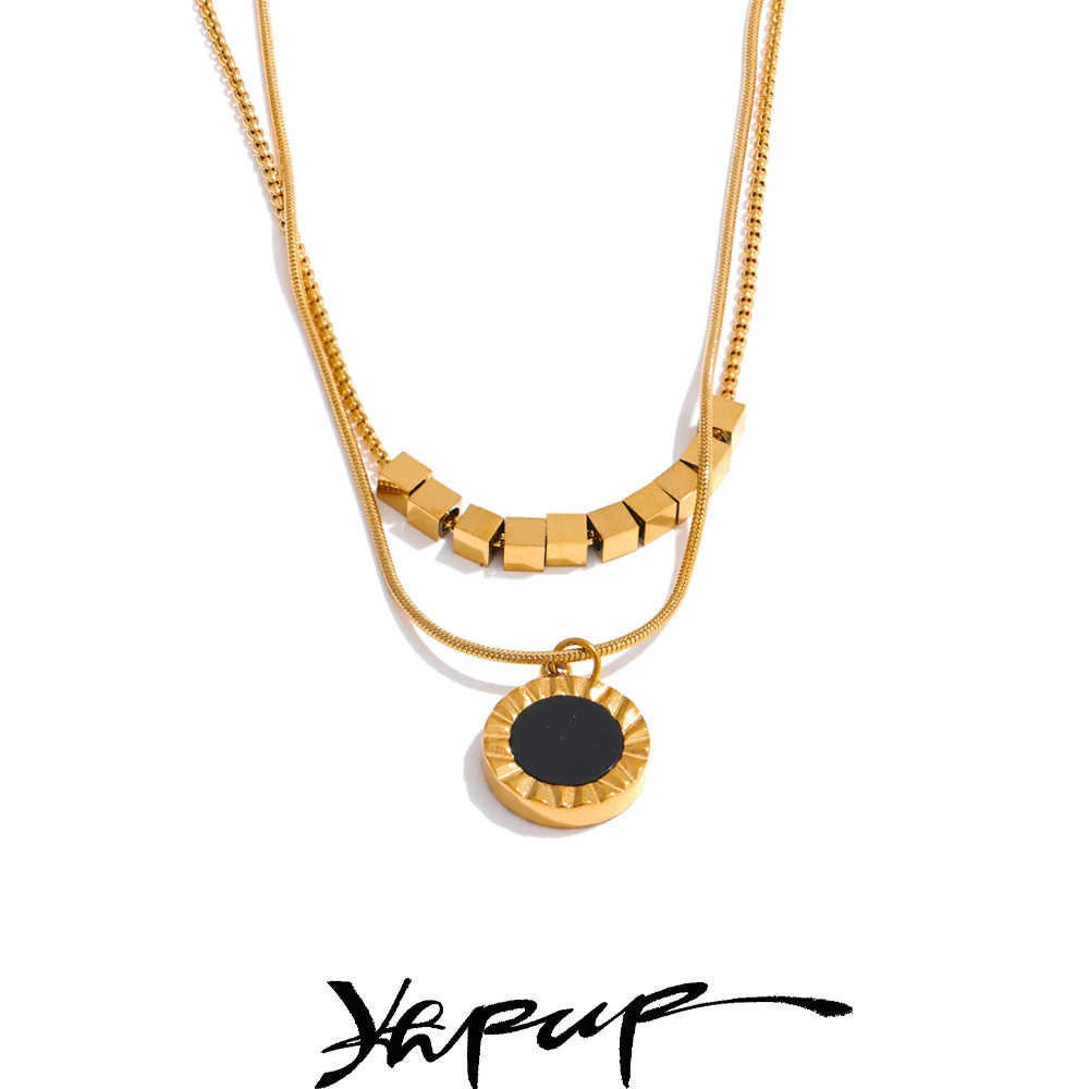 Yhpup Double Side Layered Pendant Necklace for Women