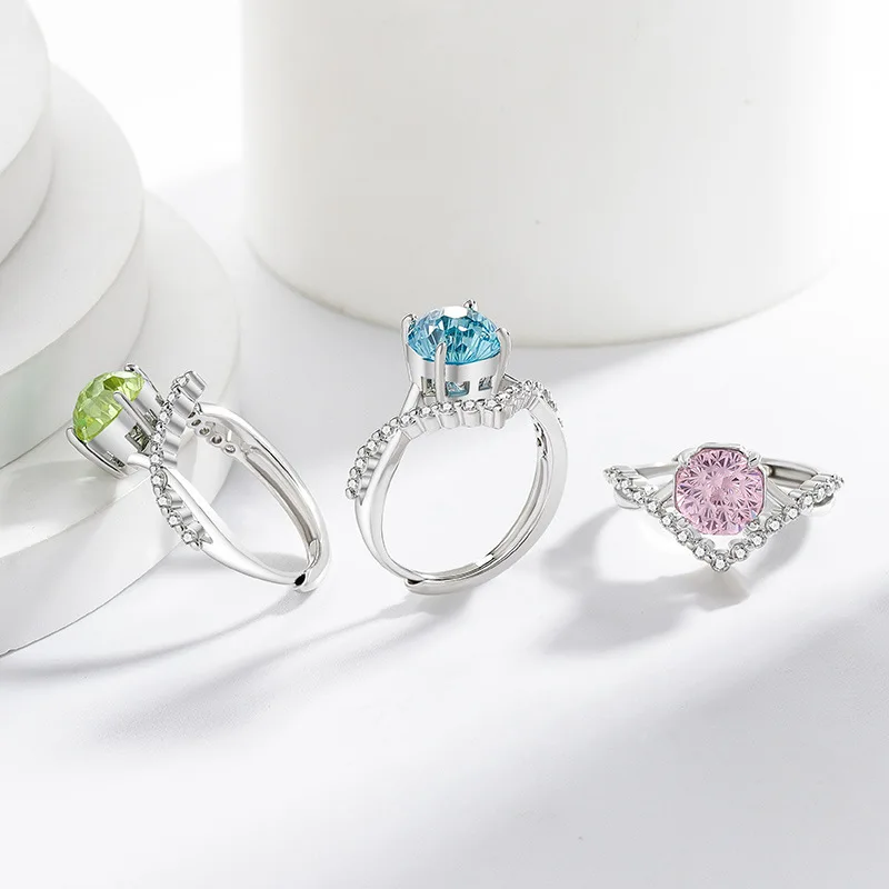 Dahlia Cut High Carbon Diamond 925 Sterling Silber Damenring Krone Eleganter Schmuck Hochzeitsschmuck – Detail 3