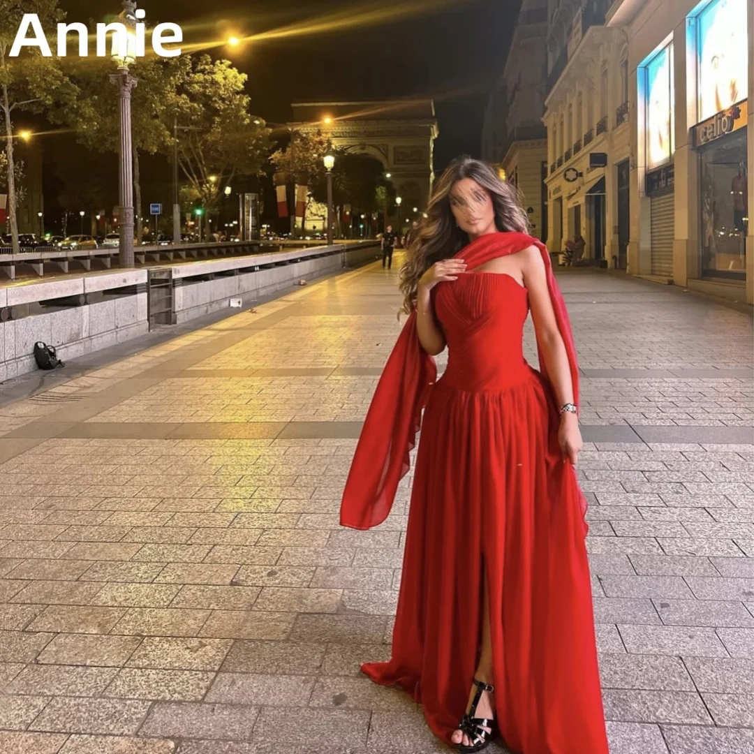 

Annie Saudi Arabian Ladies Prom Dresses Red Strapless Pleated 2024 Evening Dress فساتين السهرة Formal Occasions Party Dress