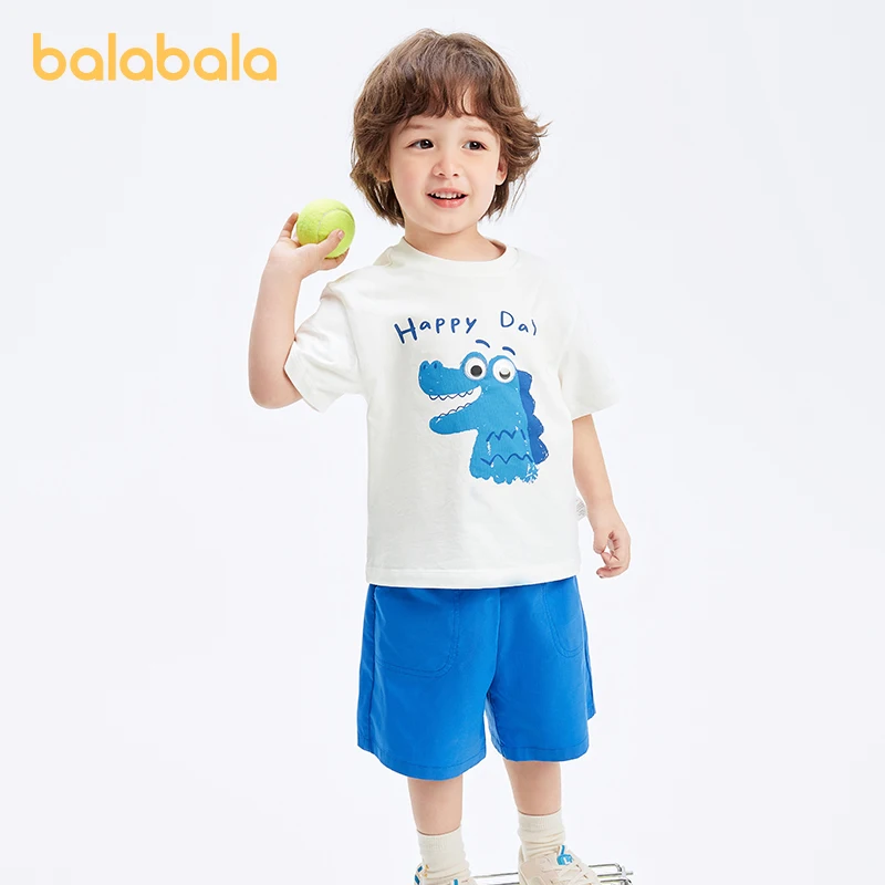 

Balabala Children Clothing Boys Short Sleeve Set Children Two-Piece Set 2024 Summer New Pure Cotton Campus Sports Style