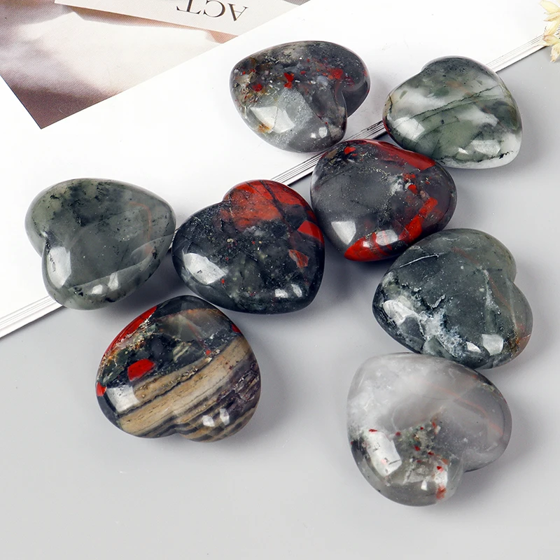 Hand Carved African blooded jasper Heart-shape Stones, Crystal Love Stone, Healing Figurine, Meditation Ornament, Home Decor 6