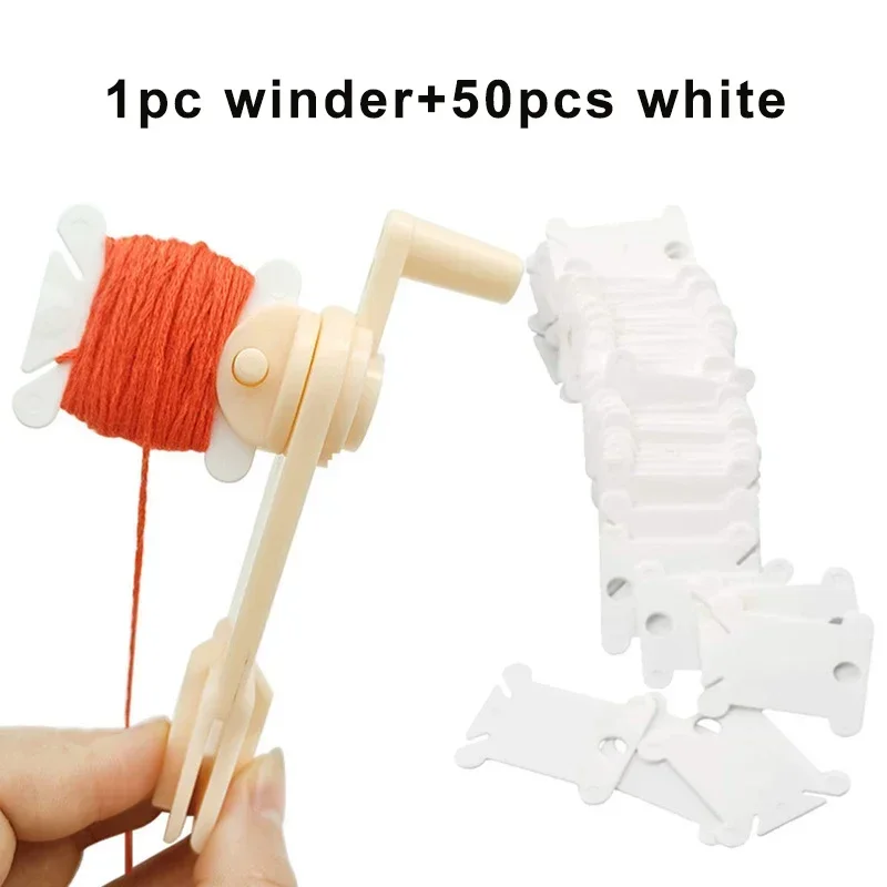 Plastic Bobbins and Bobbin Winder Set Spool Thread Card Embroidery Floss  DIY Stitch Thread Organizer Holder Sewing Tools Costura