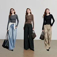 TOYOUTH femmes T-shirt 2025 automne nouveau ourlet incliné Lyocell laine coupe ajustée à manches longues Base hauts 5