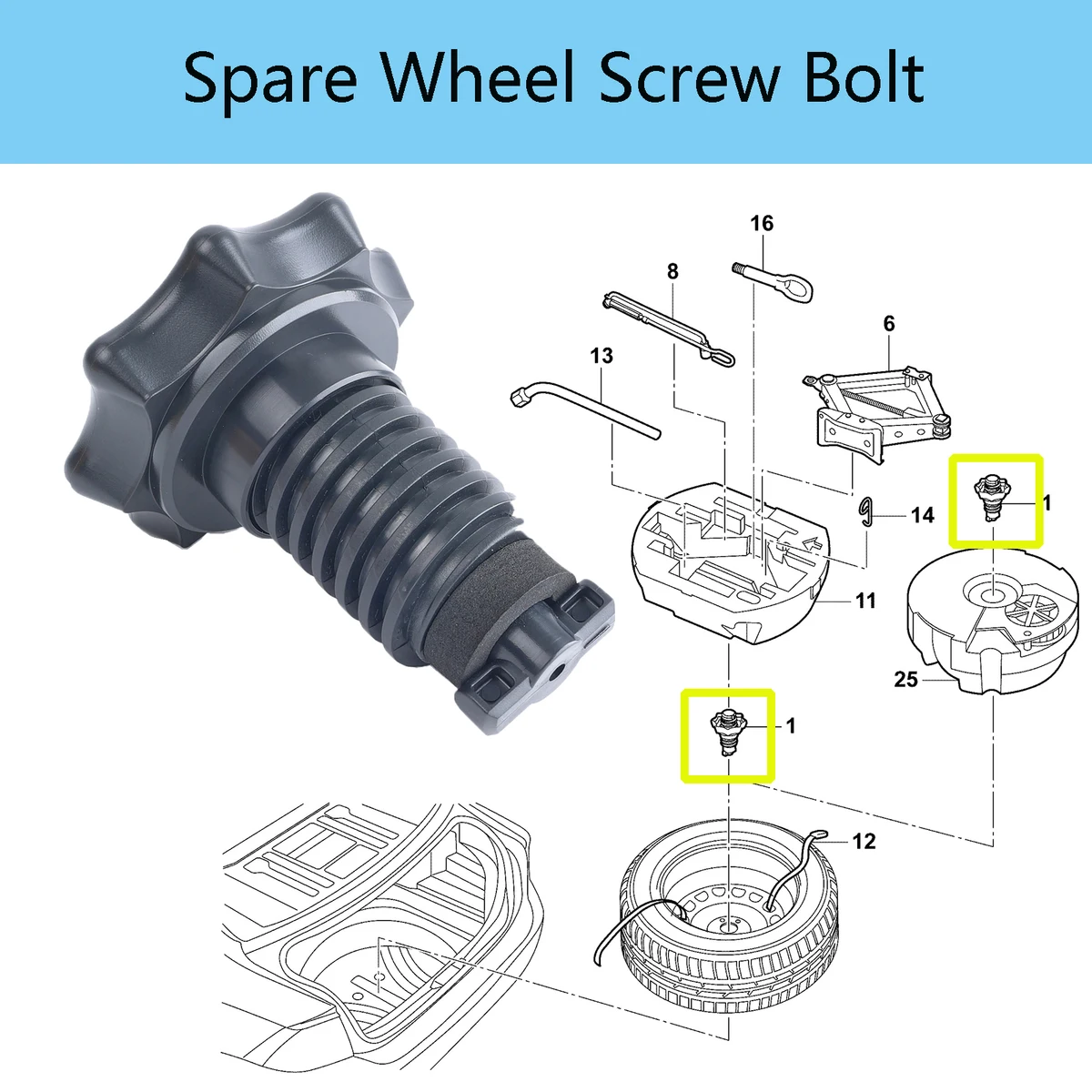 1Pc For VW EOS Scirocco Passat Jetta Beetle Golf Golf Plus Spare Wheel Tire Hold Fixing Mounting 
Screw Bolt Retainer 1KD803899 — view 3