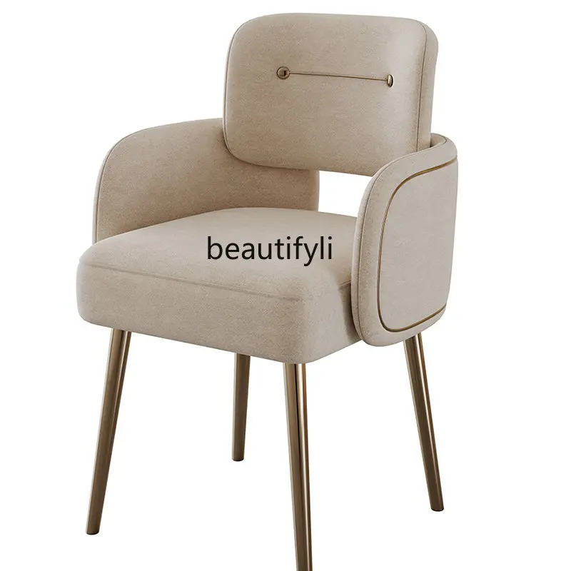 

Italian Simple Cream Style Light Luxury Stainless Steel Fabric Leather Dining Chair Coffee Shop Hotel Dressing Table Chair